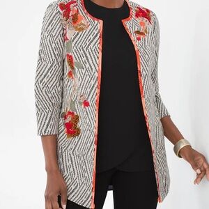 Chico’s Floral Embroidered Open Jacket